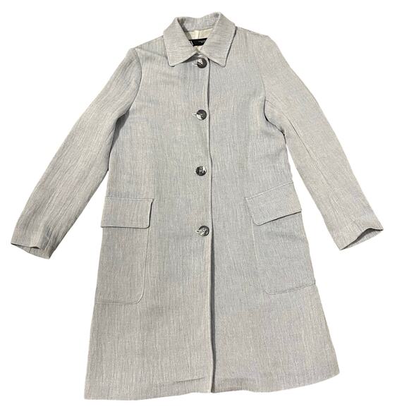 Zara Linen Duster Trench Coat Jacket Button Front Pockets Blue White Women’s S - Picture 4 of 16